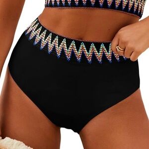 Factme Black High Waisted Bikini Swimsuit Bottoms with Colorful Trim Size XXL